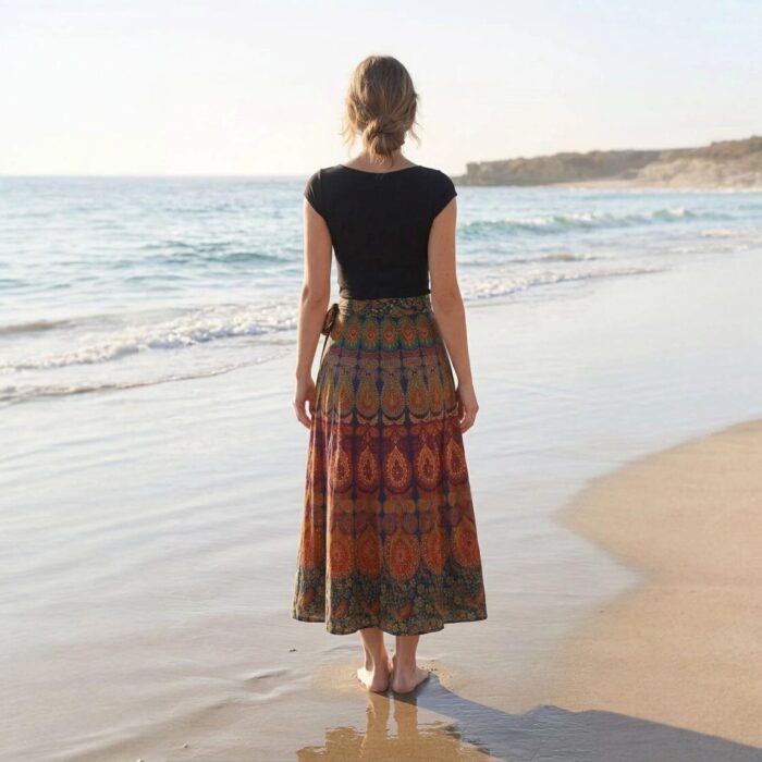 Women's Adjustable Cotton Wrap Skirt - Lightweight Summer Cotton Skirt