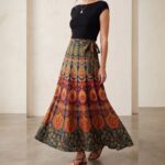 Cotton Block Print Wrap Skirt for Women