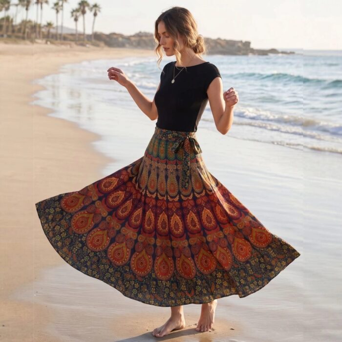Women's Adjustable Cotton Wrap Skirt - Lightweight Summer Cotton Skirt