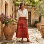 Cotton Block Print Wrap Skirt for Women