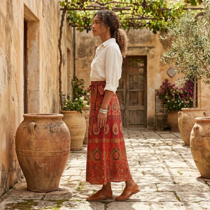 Women's Adjustable Cotton Wrap Skirt - Lightweight Summer Cotton Skirt