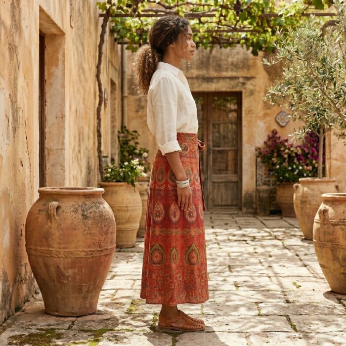 Free Size Wrap Around Cotton Skirt | Traditional Indian Block Printed Skirt