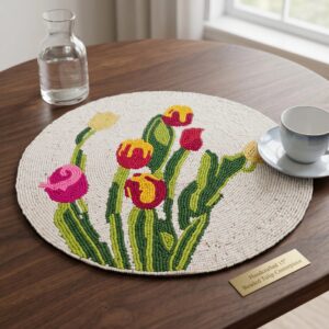 Beaded table placemat 15 inch round with glass beads
