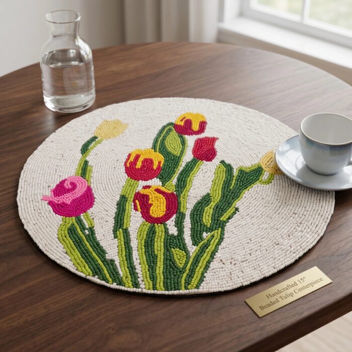 Beaded table placemat 15 inch round with glass beads
