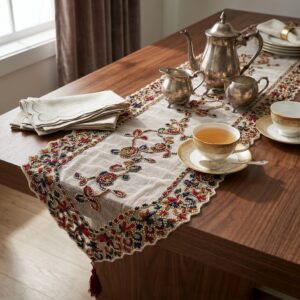 Colorful embroidered sheer table runner 16x72 inch