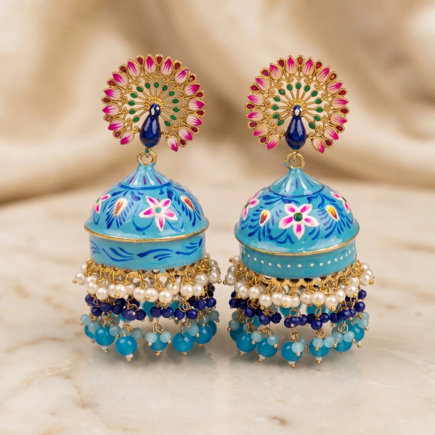 Ethnic Meena Jhumki Earrings | Party wear Turquoise Jhumki