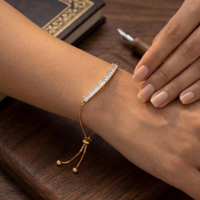 American diamond bracelet for her | Gold finish with embedded stones | Lumba Rakhi
