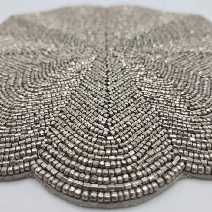 Close up of the Luxury Beaded table placemat with glass bead design | Large 15 inch diameter