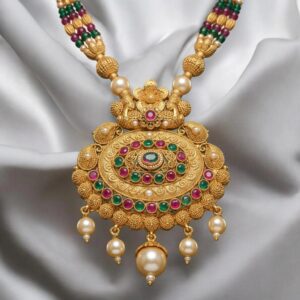 Close up of the Golden Matte Necklace - Ethnic fashion jewelry for saree and lehenga