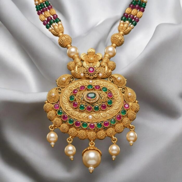 Close up of the Golden Matte Necklace - Ethnic fashion jewelry for saree and lehenga