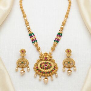 Golden matte necklace set with matching earrings