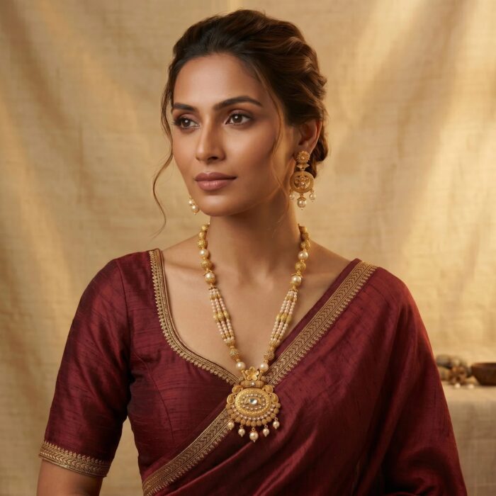 Matte gold statement necklace set for women