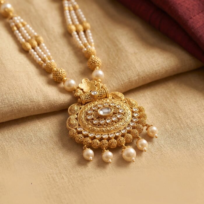 Golden matte necklace set with matching earrings