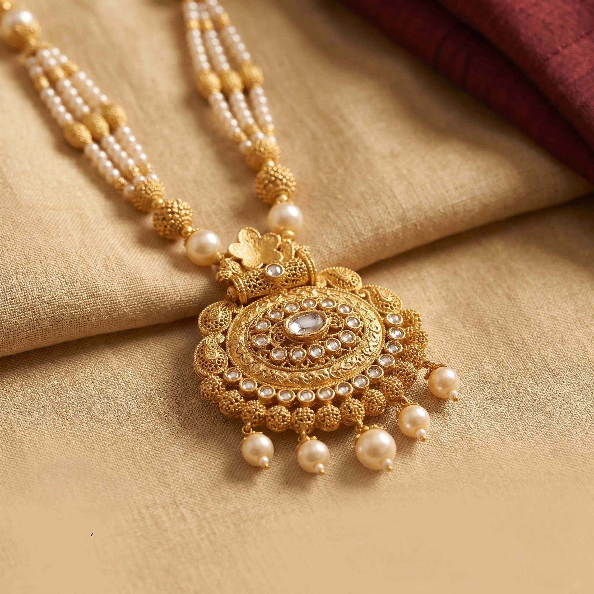 Golden matte necklace set with matching earrings
