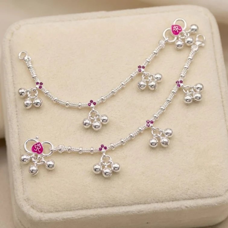 image (205).webp Pair of Pure Silver Anklets - 6.5 inch | Silver Anklet for Baby - Image 1