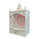 Wooden Puja Mandir for home - 15in x 28in x 10in | White MDF with OM Led Backlit Panel
