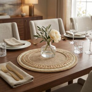 Premium jute and beaded placemat for festive dining table