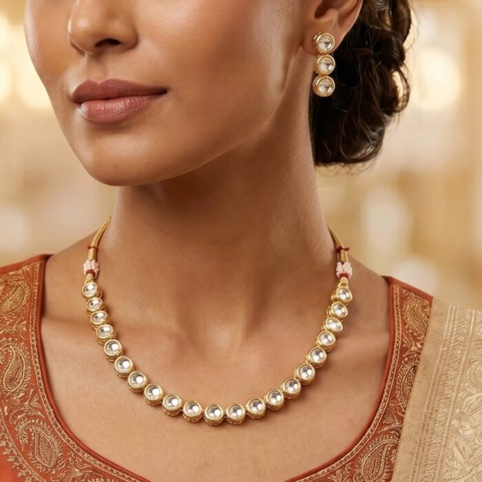 Elegant traditional party wear necklace set | Polki kundan necklace