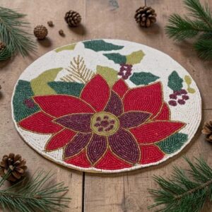 Beaded table placemat 15 inch round with glass bead design