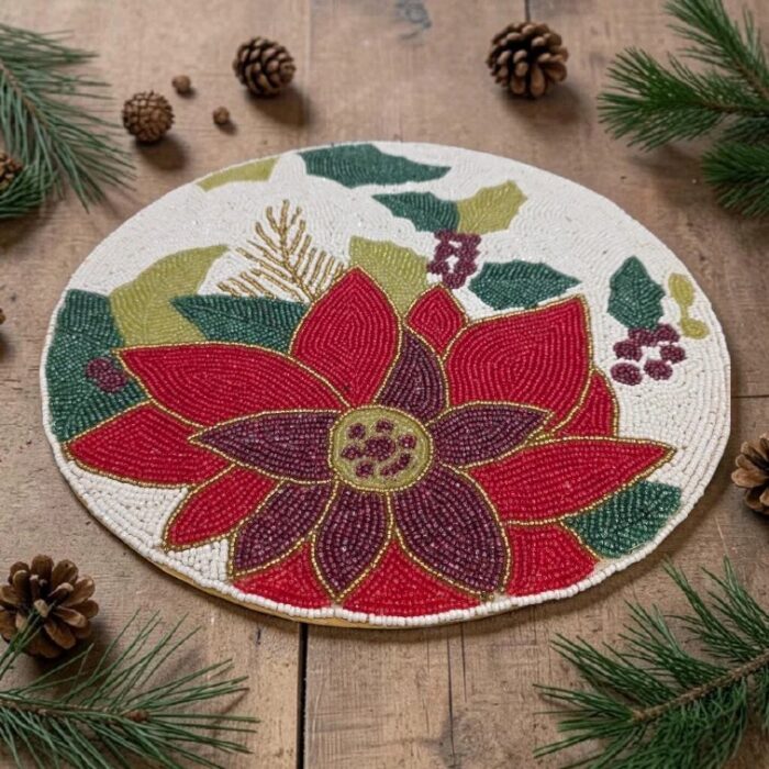 Beaded table placemat 15 inch round with glass bead design