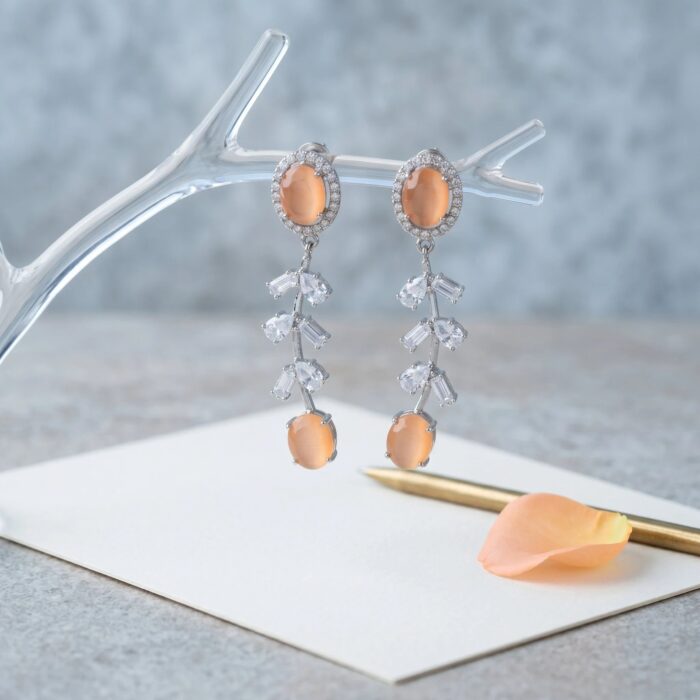 Party Wear Lightweight Chrome Finish AD Stone Earrings