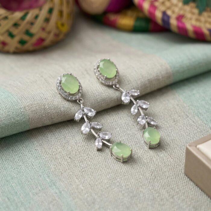 Party Wear Lightweight Chrome Finish AD Stone Earrings