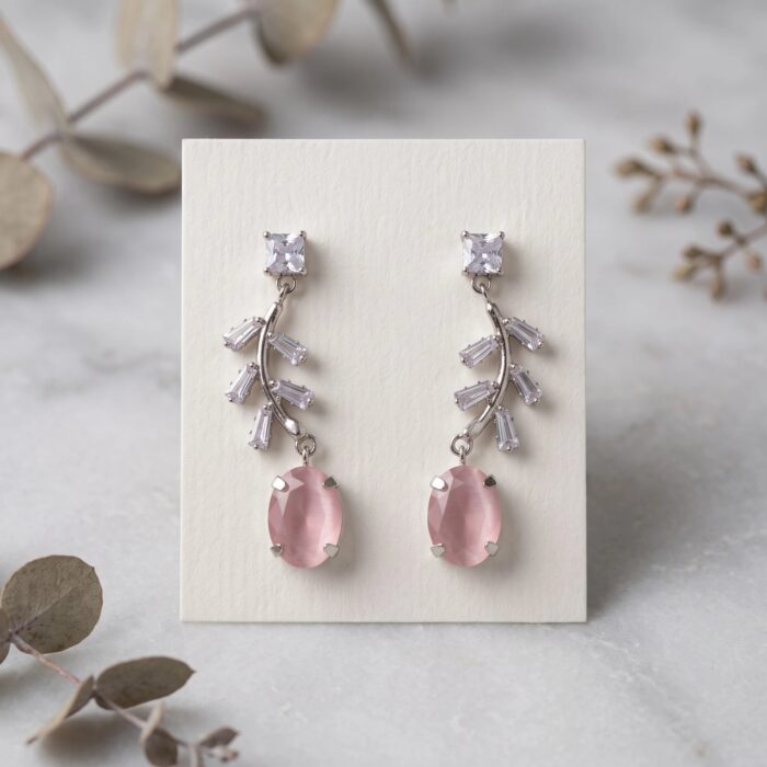 Party Wear Lightweight Chrome Finish AD Stone Earrings