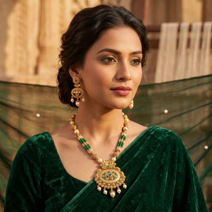 Golden matte necklace set with matching earrings