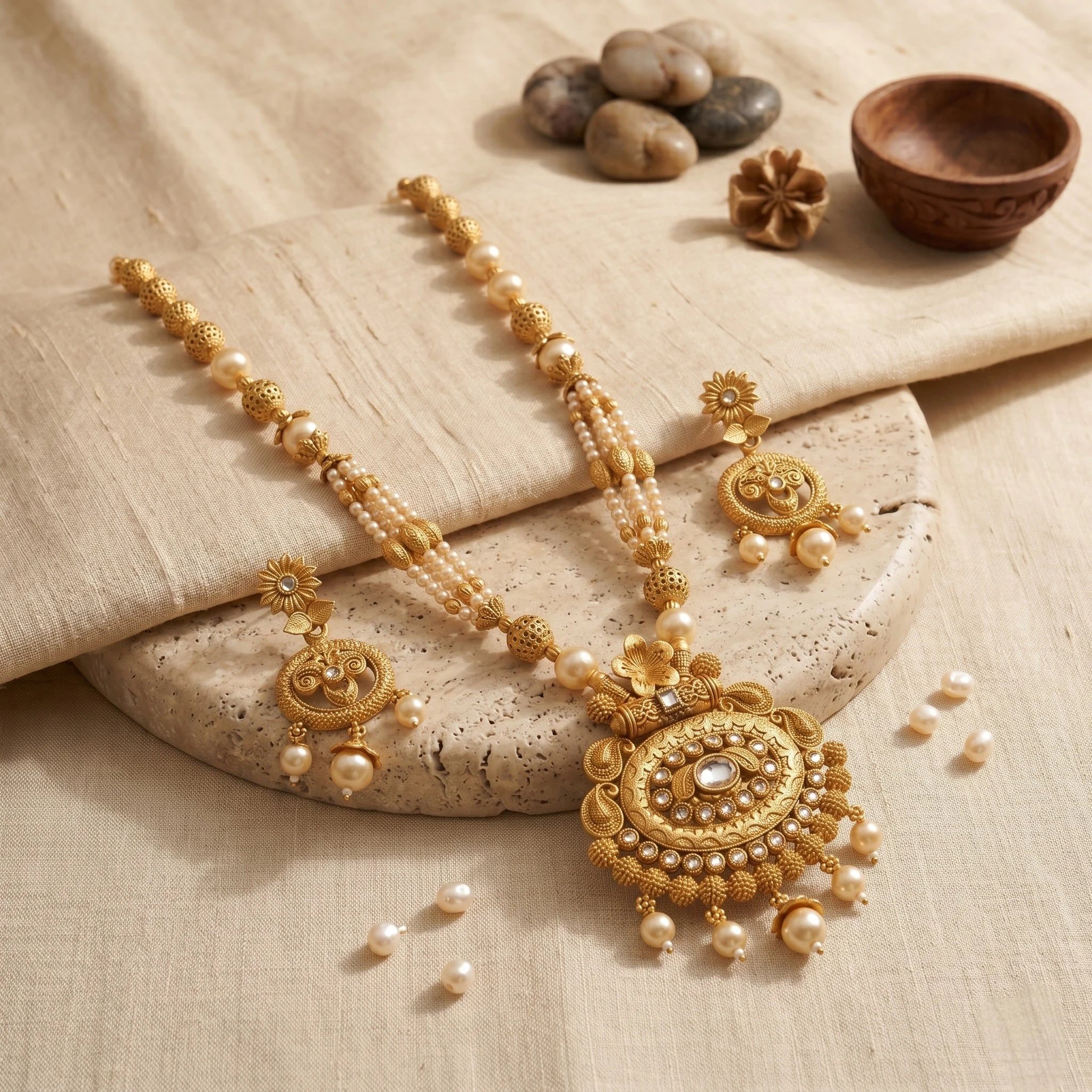 Matte gold statement necklace set for women
