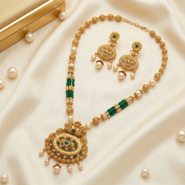 Matte gold statement necklace set for women