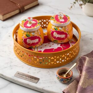Pichwai art Tray Set - Great Diwali gift for friends and family