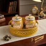 Pichwai style container Jar set with matching tray | Great Home decor and Gift