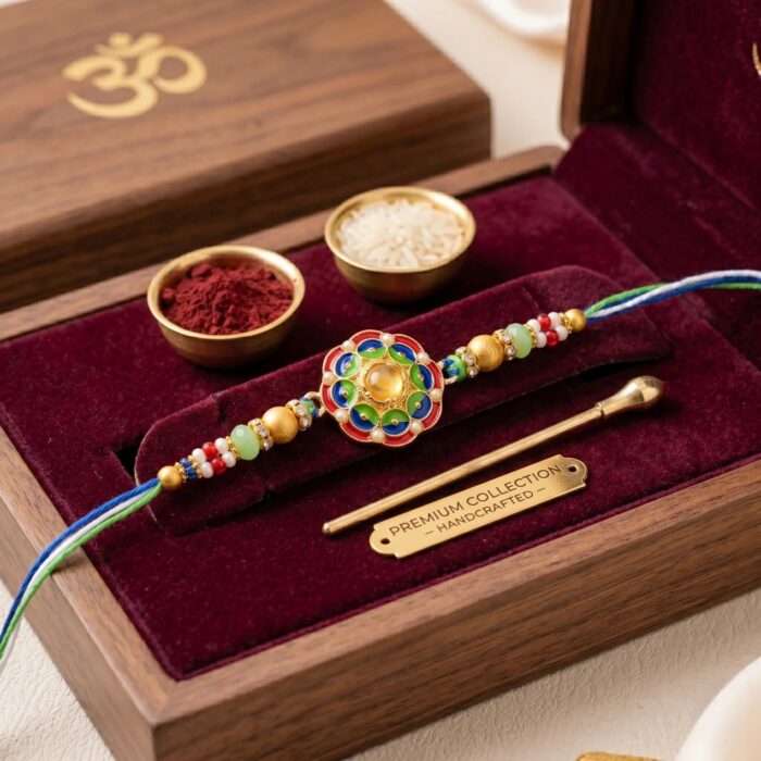 Premium Kundan Rakhi with Custom Gift Hamper | Send Rakhi online to Canada