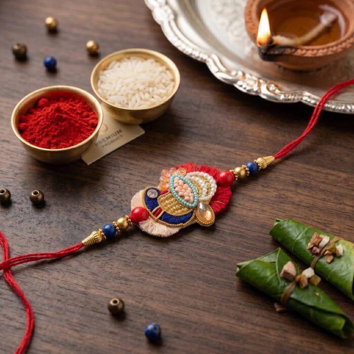 Premium Mayur Rakhi with Custom Gift Hamper options