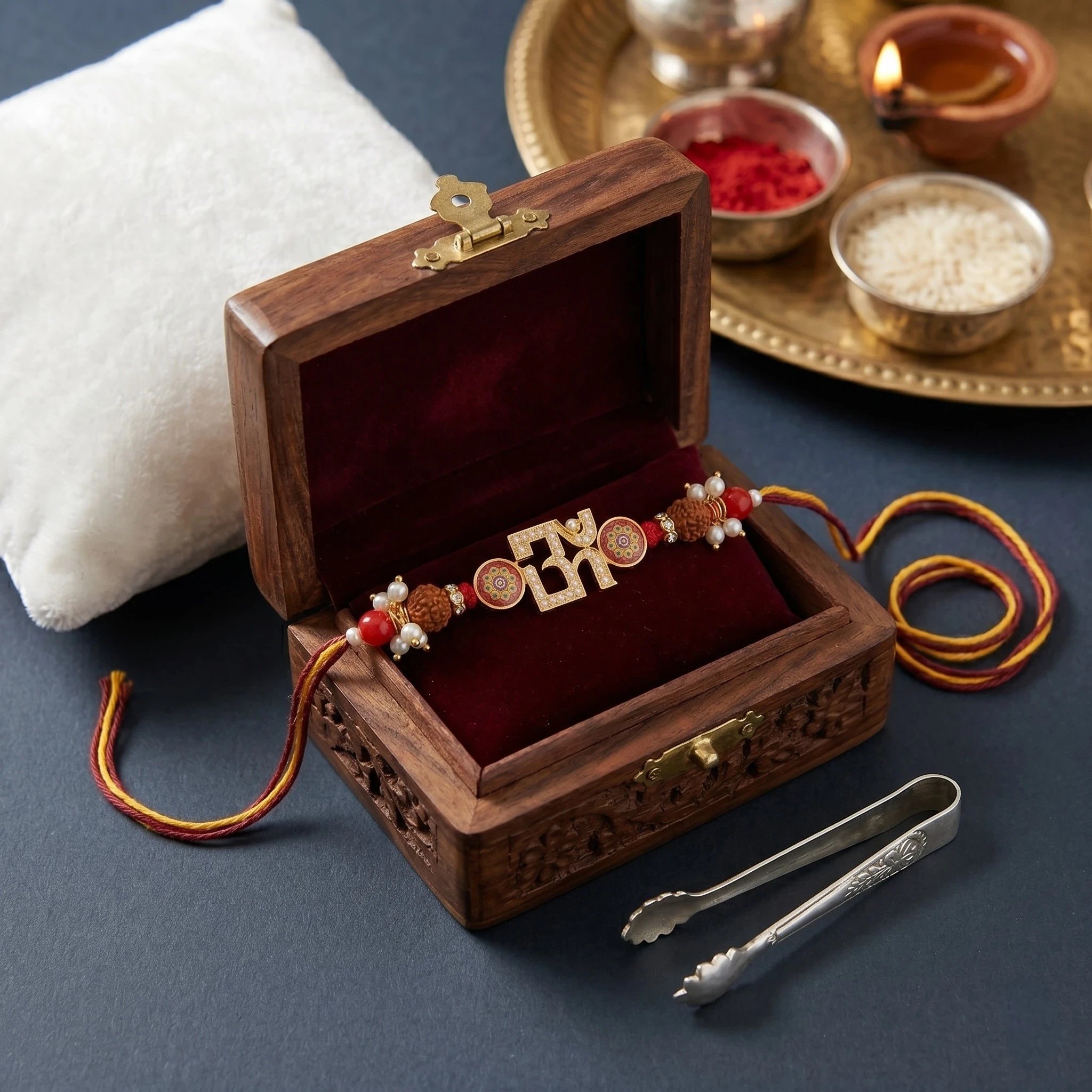 Premium Om Rakhi with a Rakhi Greeting Card | Send Rakhi hamper Luxury Rakhi with Card for your brother in Canada