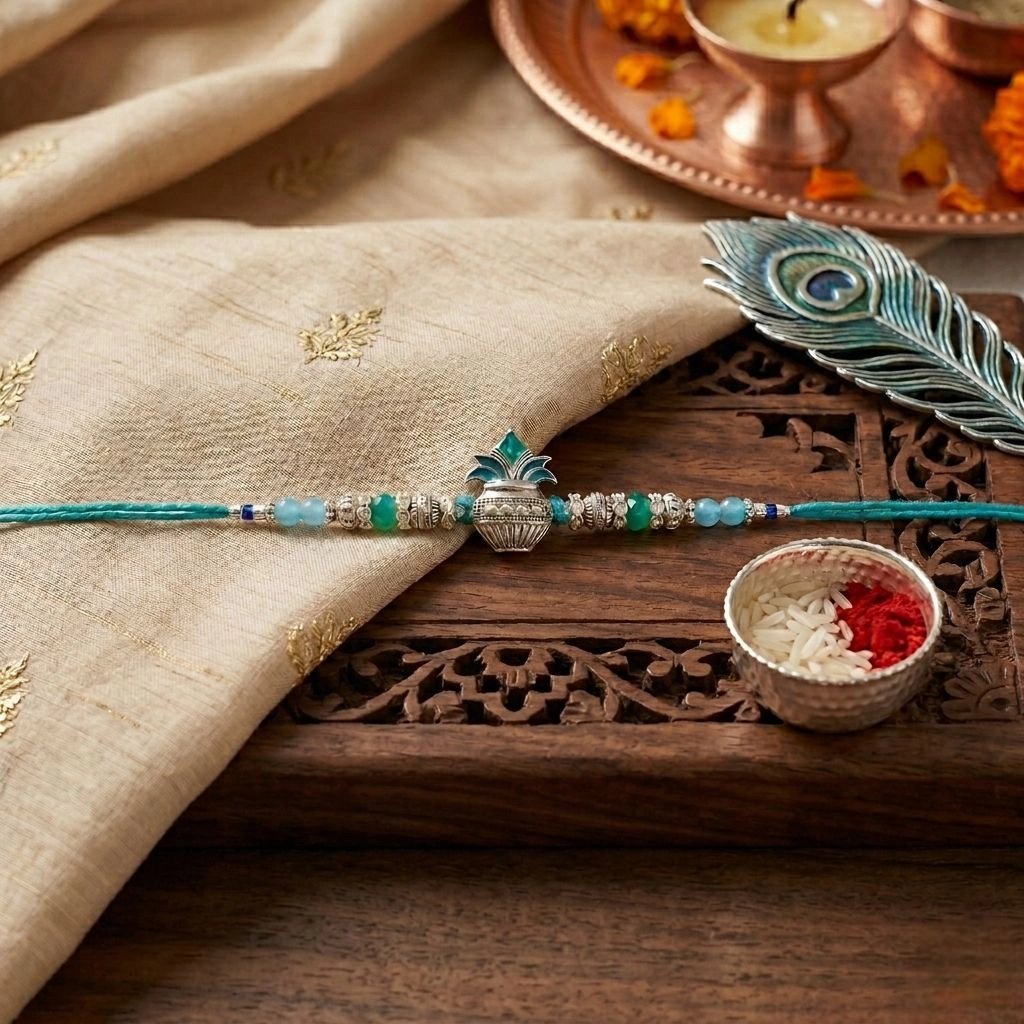 Auspicious Rakhi with Kalash Designer Rakhi with CZ Stones in Canada