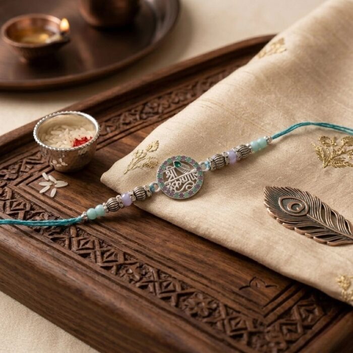 Premium Rakhi with Shri Krishna centerpiece | Send Rakhi to Canada easily