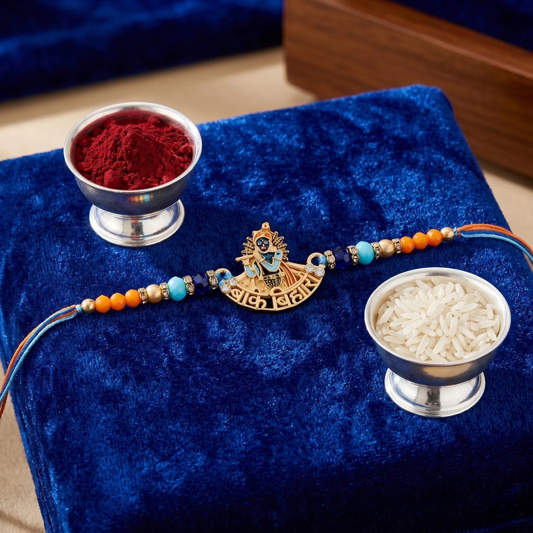 Premium Raksha Bandhan Gift Basket Premium Krishna Rakhi with Custom Gift Hamper