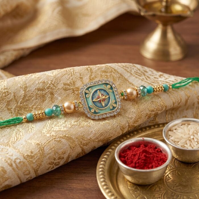 Stylish Rakhi with Rakhi greeting card in US/Canada