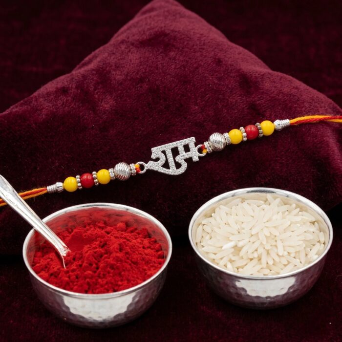 Sterling silver Rakhi with Ram emblem | 925 solid silver rakhi
