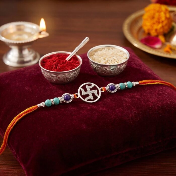 Pure Silver - Swastik Rakhi | 925 sterling silver