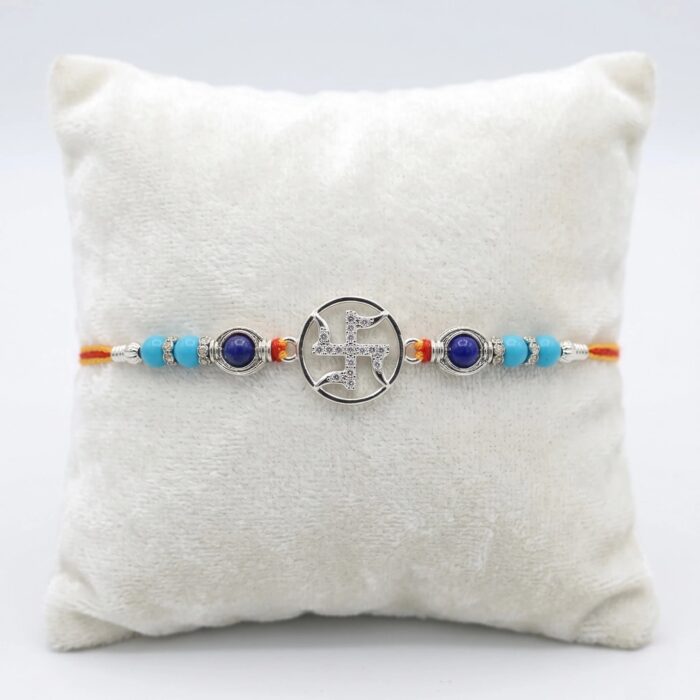 Pure Silver Rakhi - Swastik | 925 sterling silver Rakhi - Image 3