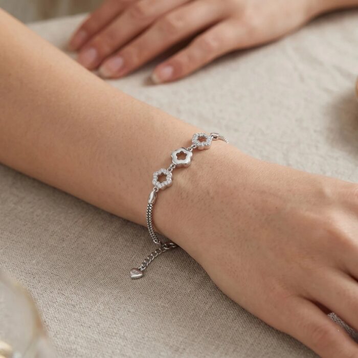 Designer silver bracelet with sparkling zirconia stones | Gift for her