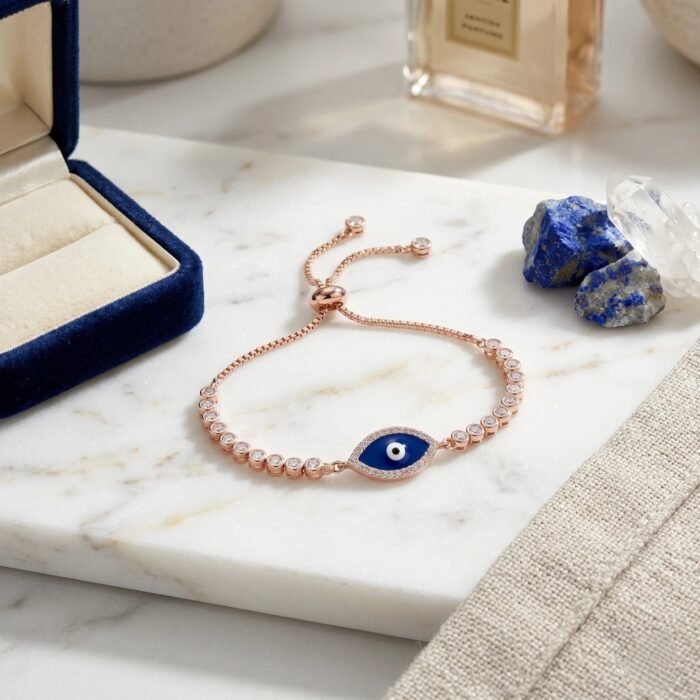 925 Sterling Silver Evil Eye Bracelet with Zirconia Stones | Solid silver Bracelet from India