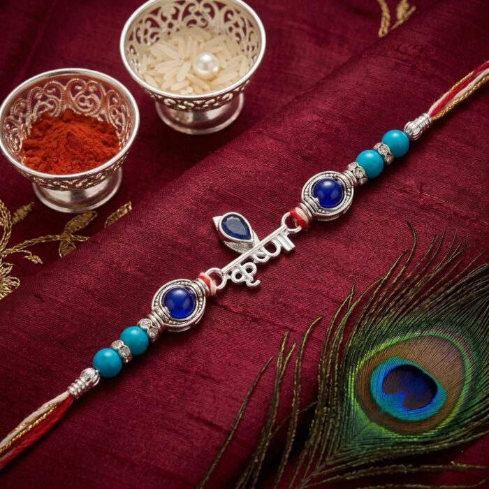 Pure silver Rakhi with Krishna emblem | 925 Sterling silver Rakhi
