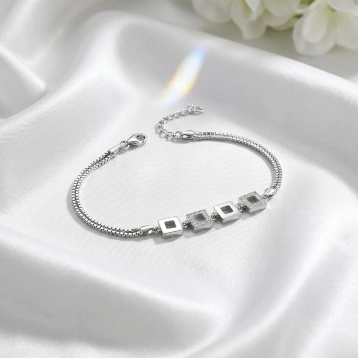Designer silver bracelet with sparkling zirconia stones | Gift for her