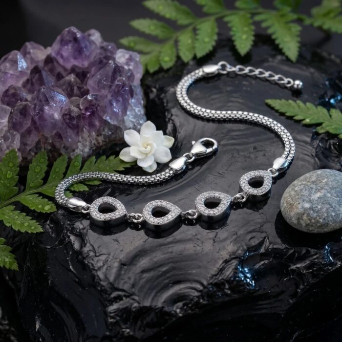 Designer silver bracelet with sparkling zirconia stones | Gift for her