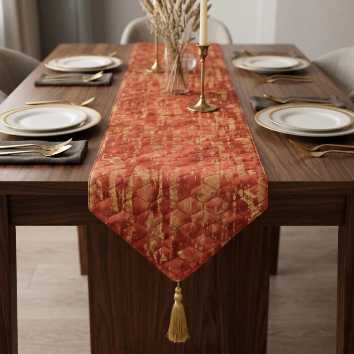 Luxurious Table runner | Padded with Red and Gold hues