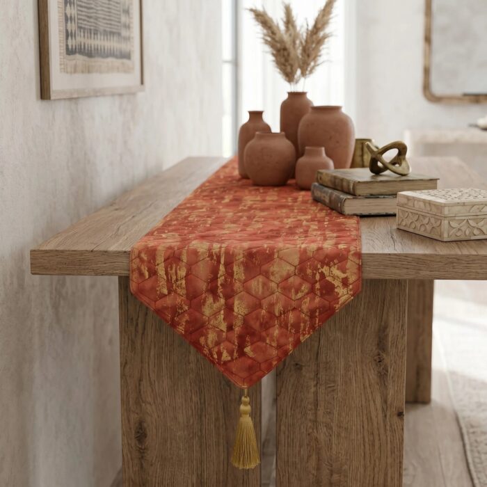 Luxurious Table runner | Padded with Red and Gold hues