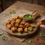 Rustic mango wood serving tray for pakoras and kababs